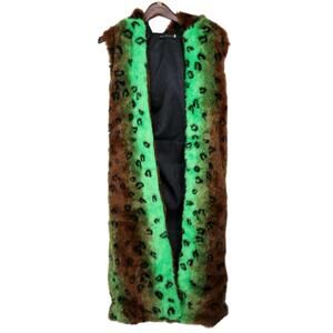 NEW WESTERN F.A.S.H.I.O.N women's long cheetah faux fur vest in neon green